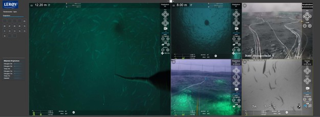 Skjermbilde av undervannskamera med mye forskjellig informasjon. 
