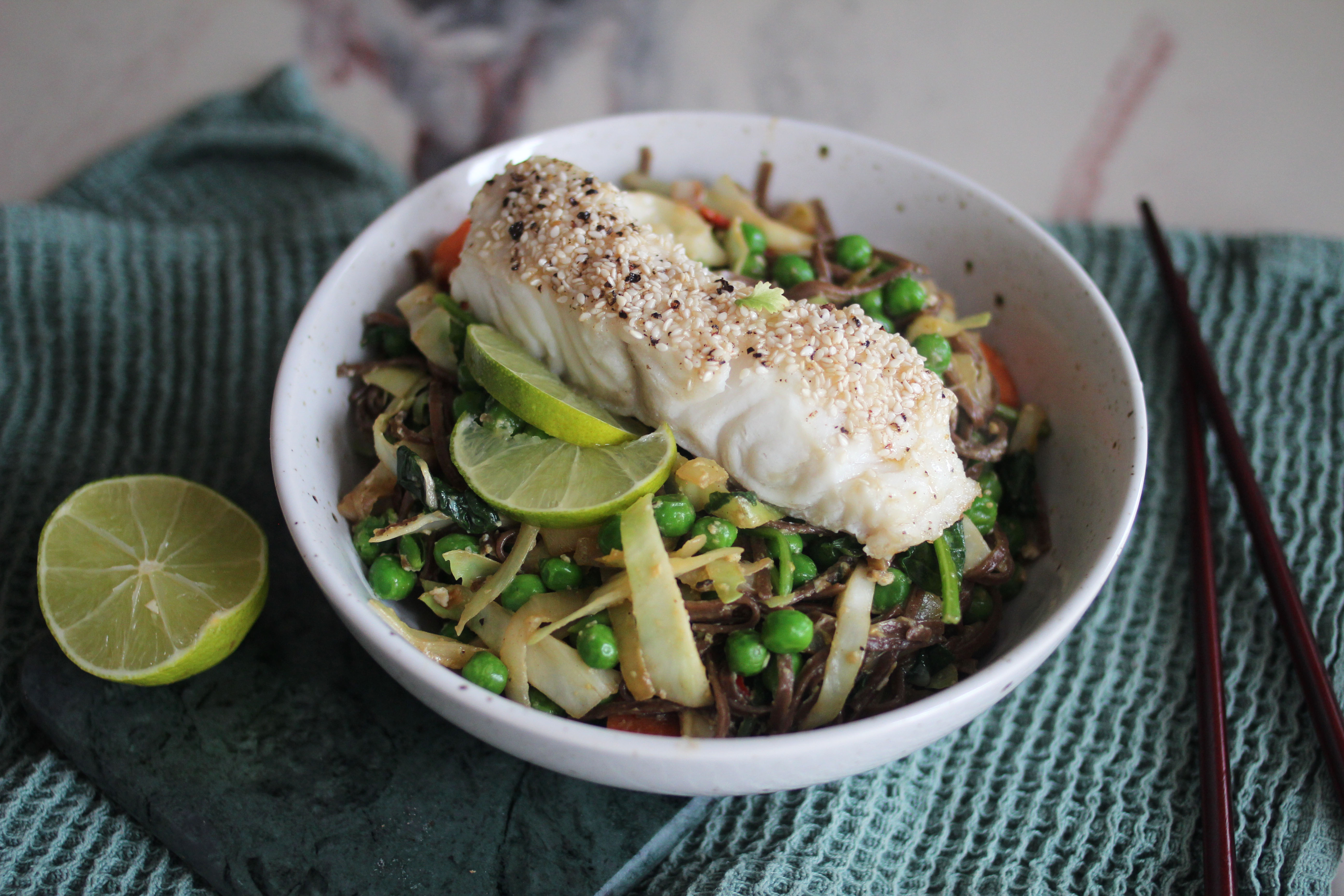 Pad thau with baked catfish